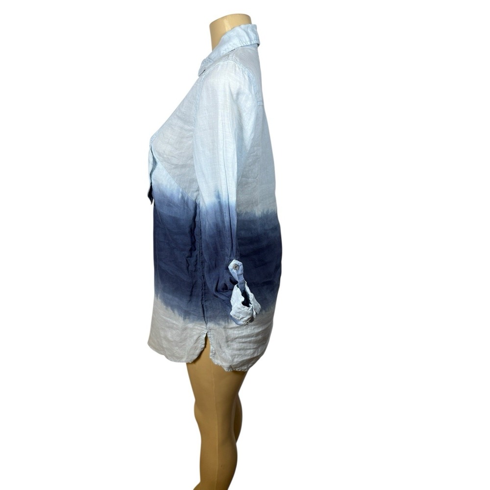 Beulah Style Ombre Tunic Top Womens Small Blue White Dip Dye Boho Casual - Picture 8 of 16